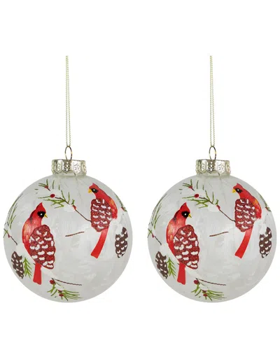 Northlight Set Of 2 Cardinal Birds Christmas Glass Ball Ornaments In Multi