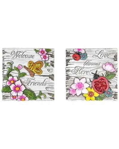 Northlight Set Of 2 Floral Outdoor Garden Stones In Multi