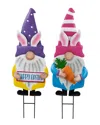 Northlight Set Of 2 Gnomes With Bunny Ears Outdoor Garden Stakes In Pink