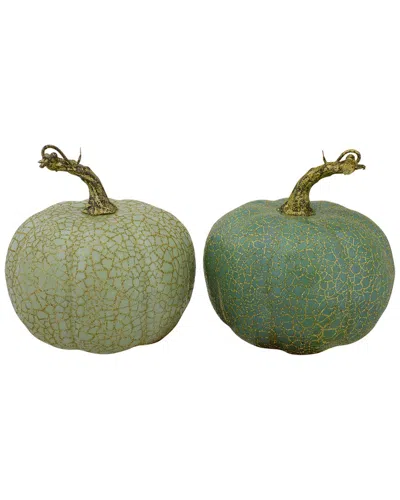 Northlight Set Of 2 Green And Gold Crackle Fall Harvest Tabletop Thanksgiving  Pumpkins 5-inch