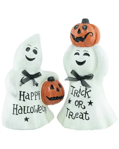 Northlight Ghost And Pumpkin "happy Halloween" And "trick Or Treat" Figurines In White