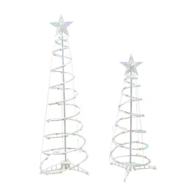 Northlight Set Of 2 Led Lighted Multi-color Spiral Cone Trees 3ft 4ft Christmas Yard Art In White