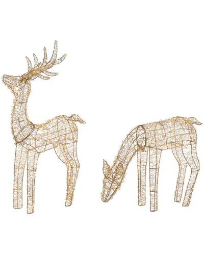 Northlight Set Of 2 Led Twinkle Lighted Gold Mesh Reindeer Outdoor Display