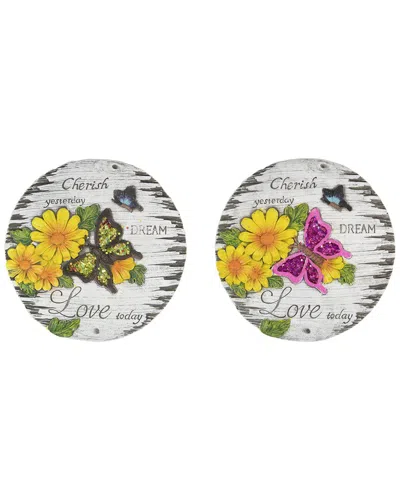 Northlight Set Of 2 Love Today Outdoor Floral Garden Stones In Multi