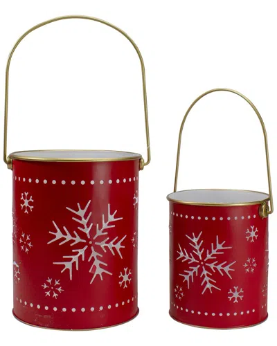 Northlight Set Of 2 Metal Snowflake Candle Lanterns Christmas Decoration In Red
