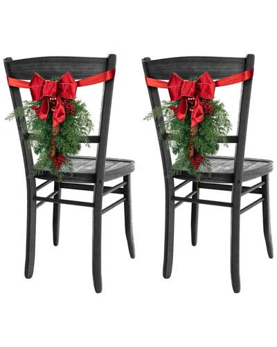 Northlight Set Of 2 Mixed Cedar & Pine Christmas Chair Back Swag In Green