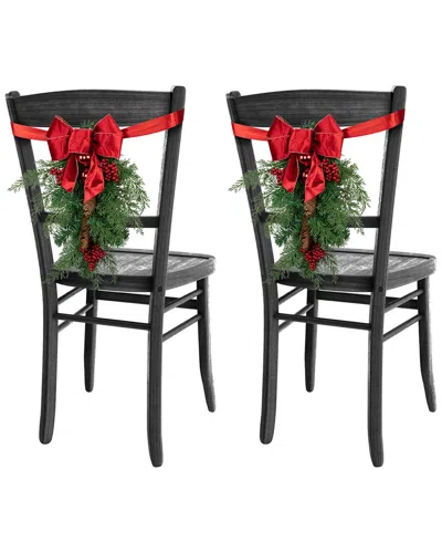 Northlight Set Of 2 Mixed Cedar & Pine Christmas Chair Back Swag In Green