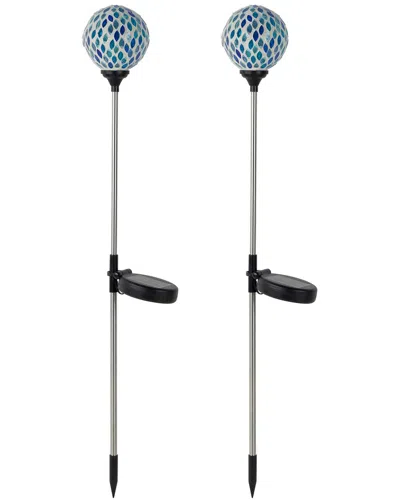 Northlight Set Of 2 Mosaic Stained Glass Solar Led Pathway Markers In Blue