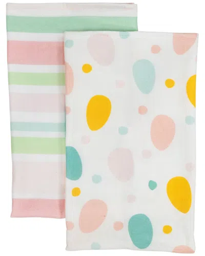 Northlight Set Of 2 Pastel Stripes & Easter Eggs Kitchen Towels In White