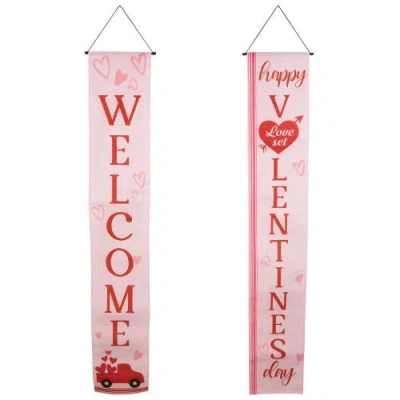 Northlight Set Of 2 Pink "welcome" And "happy Valentine's Day" Outdoor Door Banners 71"