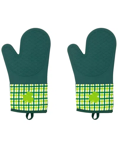 Northlight Set Of 2 Plaid Shamrock St. Patrick's Day Oven Mitts In Green