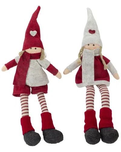 Northlight Set Of 2 Plush Boy & Girl Sitting Džcor In Multi