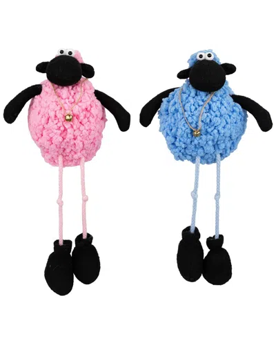 Northlight Set Of 2 Plush Lamb Sitting Figures In Blue