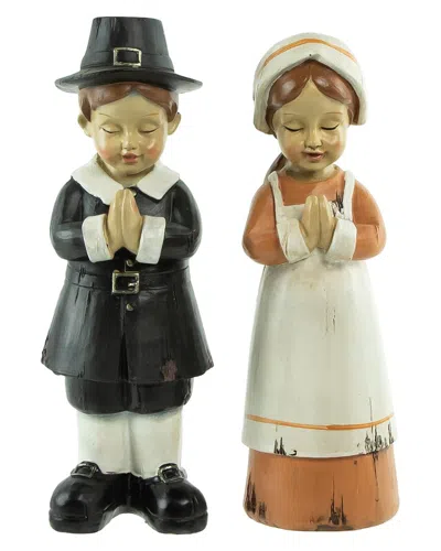 Northlight Set Of 2 Praying Pilgrim Children Fall Harvest Figures In Black