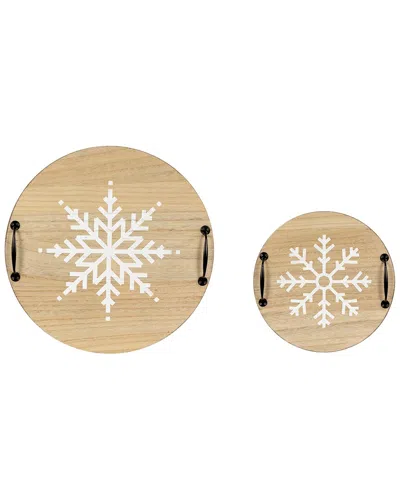 Northlight Set Of 2 Round Snowflake Christmas Serving Trays With Handles In Brown