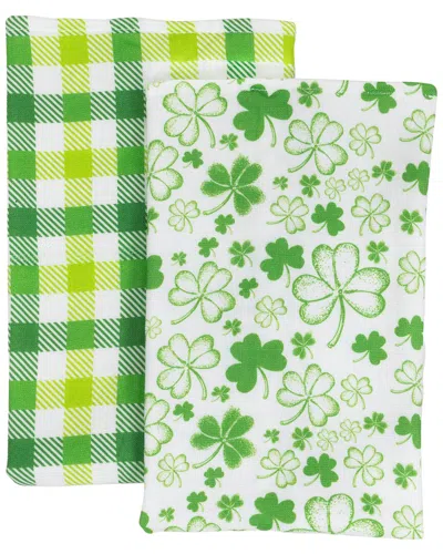 Northlight Set Of 2 Shamrocks & Plaid St. Patrick's Day Kitchen Towels In Green