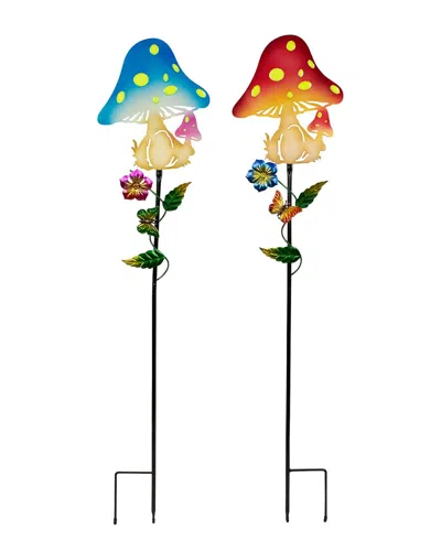 Northlight Set Of 2 Solar Powered Mushroom Outdoor Garden Stakes In Multi