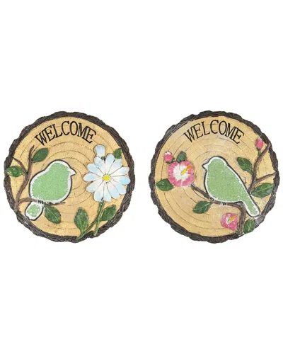 Northlight Set Of 2 Welcome Birds Outdoor Floral Garden Stones In Brown