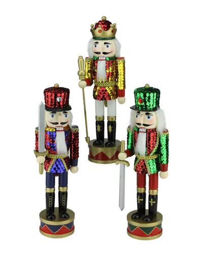 Northlight Set Of 3 Decorative Wooden Sequin Jacket Christmas Nutcracker 14in