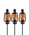 Northlight Set Of 3 Flickering Halloween Jack O' Lantern Pathway Markers, 16.75" In Orange