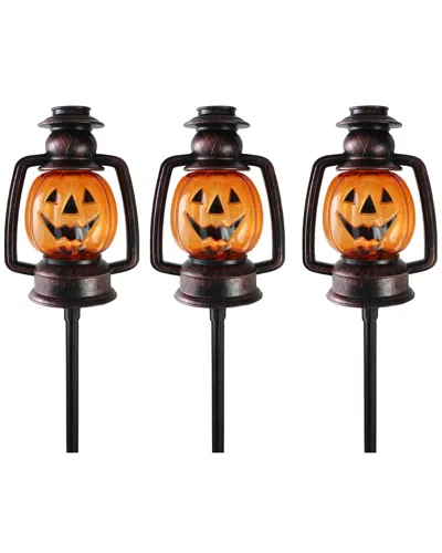 Northlight Set Of 3 Flickering Halloween Jack O' Lantern Window Silhouettes In Orange