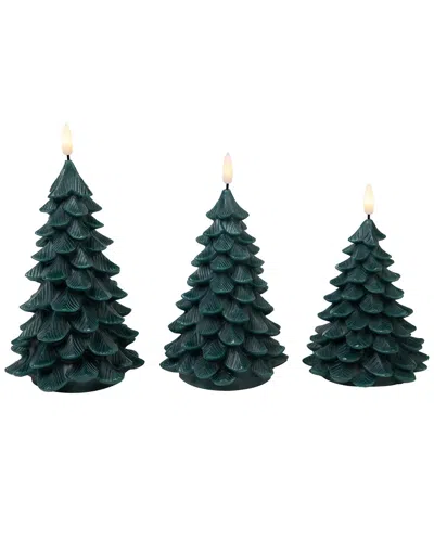 Northlight Set Of 3 Flickering Led Flameless Christmas Tree Wax Candles In Green