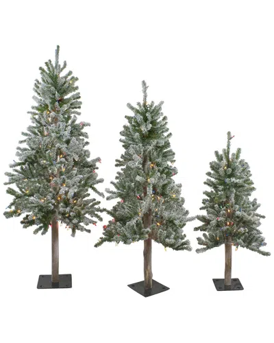 Northlight Set Of 3 Flocked Alpine Artificial Christmas Trees In Green