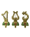 Northlight Set Of 3 Gold Harp Musical Instruments Glittered Christmas Stocking Holders 8" In Gold
