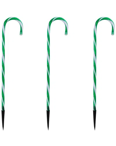 Northlight Set Of 3 Green & White Twinkle Candy Cane Pathway Markers