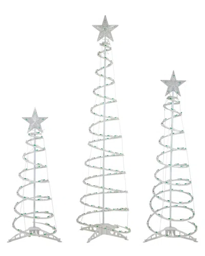NORTHLIGHT NORTHLIGHT SET OF 3 GREEN LIGHTED SPIRAL CHRISTMAS TREES YARD DECORATIONS