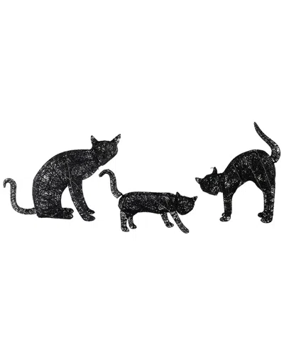 Northlight Set Of 3 Led Lighted Black Cat Family Outdoor Yard Art