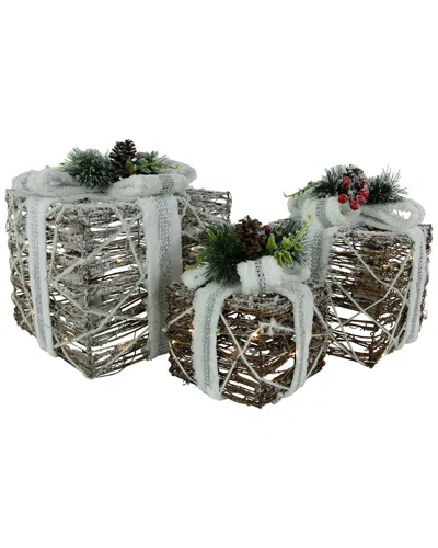 Northlight Set Of 3 Led Lighted Gift Boxes With Pine & Berries