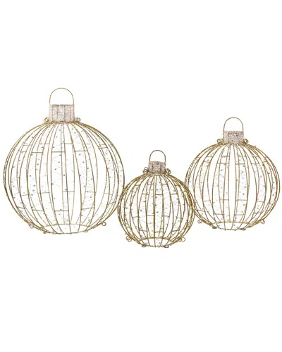 Northlight Set Of 3 Led Lighted Ornaments Christmas Yard Decoration In Gold