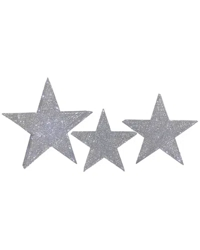 Northlight Set Of 3 Led Lighted Silver Stars Outdoor Christmas Decor In Gray