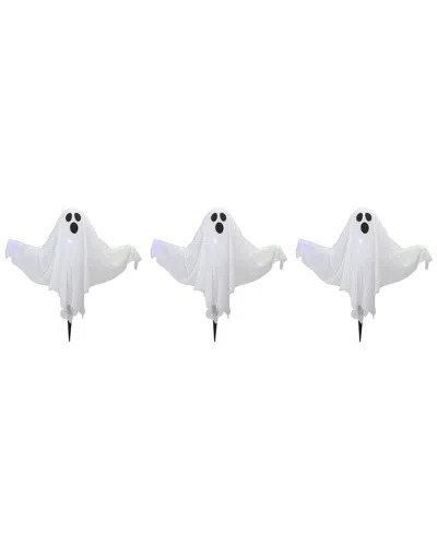 Northlight Set Of 3 Lighted Ghost Halloween Lawn Stakes In White