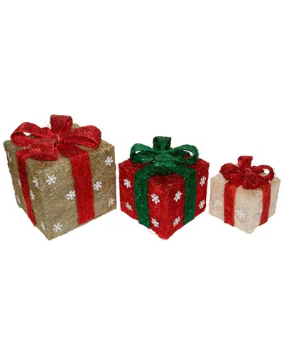 Northlight Set Of 3 Lighted Gift Boxes Christmas Outdoor Decorations In Multi