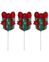 Northlight Set Of 3 Lighted Holographic Christmas Gift Box Pathway Markers In Red
