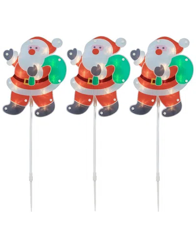 Northlight Set Of 3 Lighted Holographic Santa Claus Christmas Pathway Markers In Red
