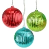 Northlight Set Of 3 Lighted Multi-color Mercury Glass Finish Ribbed Ball Christmas Ornaments - Clear Lights In Multi