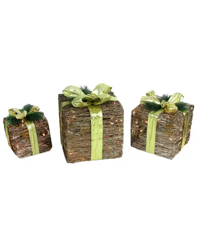 Northlight Set Of 3 Lighted Natural Rattan & Glitter Gift Boxes Christmas Decorations
