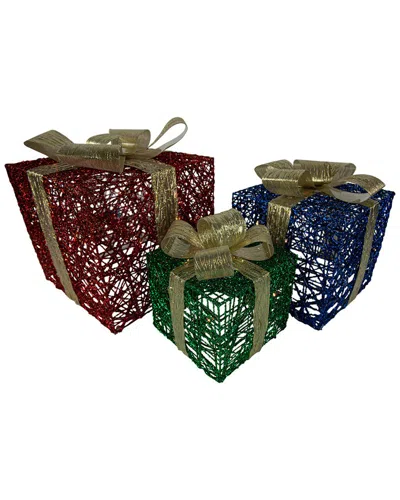 Northlight Set Of 3 Lighted Red Blue & Green Gift Boxes Outdoor Display