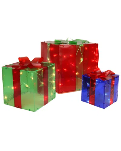 Northlight Set Of 3 Lighted Red Green And Blue Gift Box Outdoor Christmas Decoration In Multi