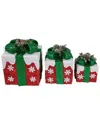Northlight Set Of 3 Lighted Red With White Snowflakes Gift Box Outdoor Display In Red
