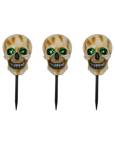 Northlight Set Of 3 Lighted Skeleton Head Halloween Pathway Yard Art In White
