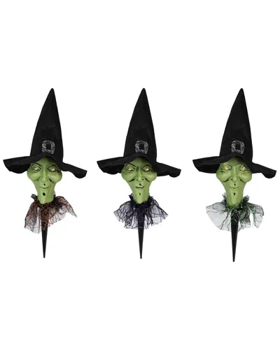 Northlight Set Of 3 Lighted Smirking Witch Halloween Outdoor Pathway Markers  With Timer In Green