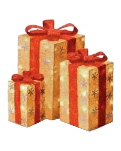 Northlight Set Of 3 Lighted Tall Gold Sisal Gift Boxes