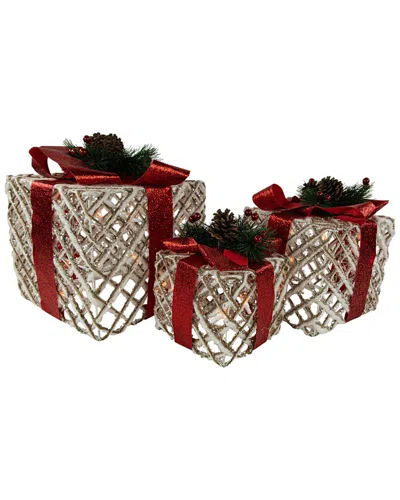 Northlight Set Of 3 Lighted White Rope Gift Box Christmas Decorations