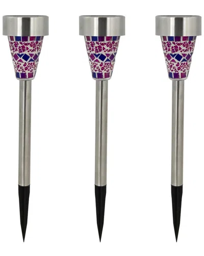 Northlight Set Of 3 Mosaic Stained Glass Solar Powered Led Pathway Markers