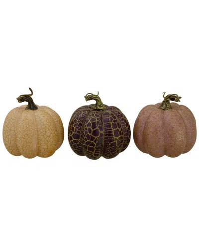 Northlight Set Of 3 Orange Brown And Purple Fall Harvest Tabletop Pumpkins 4in
