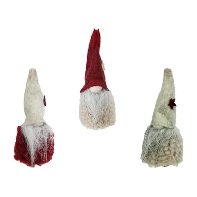 Northlight Set Of 3 Red And Beige Plush Gnome Hanging Christmas Ornaments 3.75" In Multi